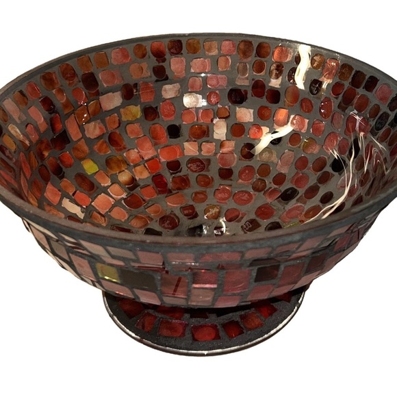 Mosaic Art Bowl - Red Pink White Candy Dish Home Decor Collectibles Vintage - Picture 3 of 9